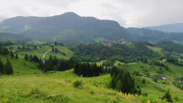 Vista Desde Montaña Para Rumania Naturaleza Rumania Campos Verdes — Vídeo de stock