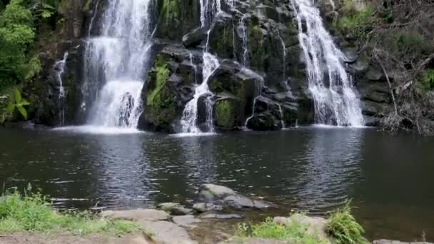 Wide Revealing Shot Owharoa Falls Karangahake Gorge Coromandel Peninsula North — Stockvideo