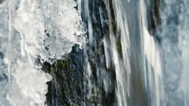 Small Waterfall Drop Frozen River Static Close Slow Motion — Wideo stockowe