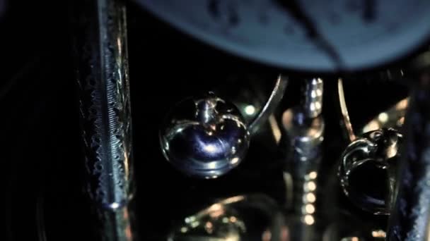 Close Macro Old Clock Pendulum Clockwork Gear — Wideo stockowe