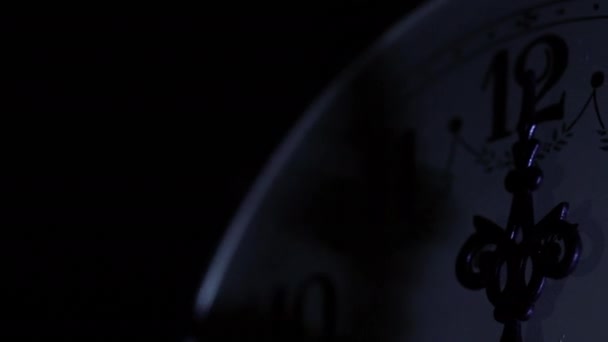 Close Macro Old Clock Dial Studio Lighting Turning Movement — Wideo stockowe