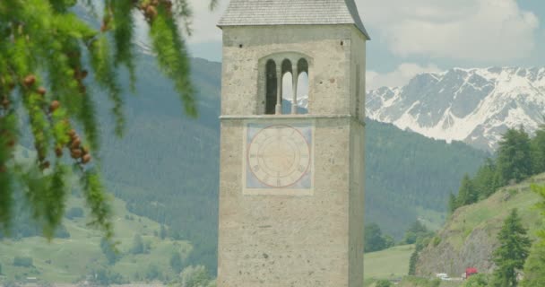 Focus Shot Scenic View Clock Wall Kirchturm Von Altgraun Italy — Stok video