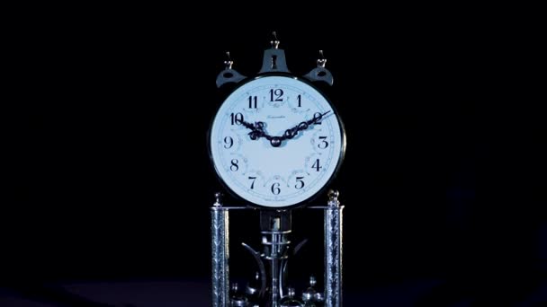 Close Old Clock Low Key Studio Lighting Backward Dolly — Wideo stockowe