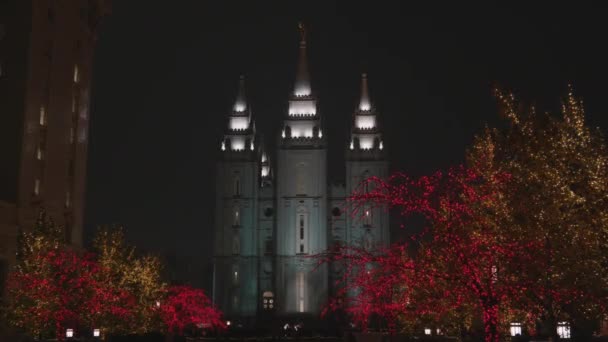 Beautiful Lights Salt Lake Temple Christmas Time Downtown Salt Lake — Stockvideo