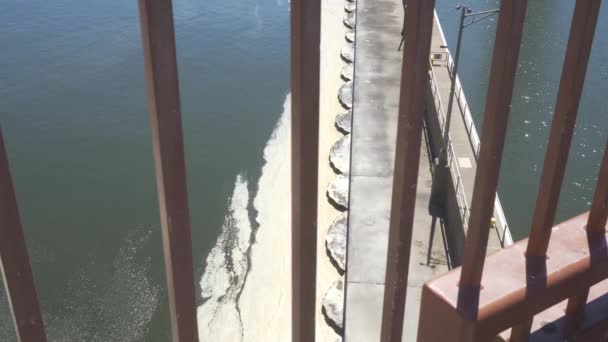 Cement Sea Wall Algae Scum Barrier Channel River Downtown Urban — Stock video