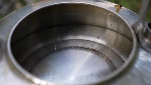 Boiling Water Bubbles Stainless Kettle Close — Video Stock