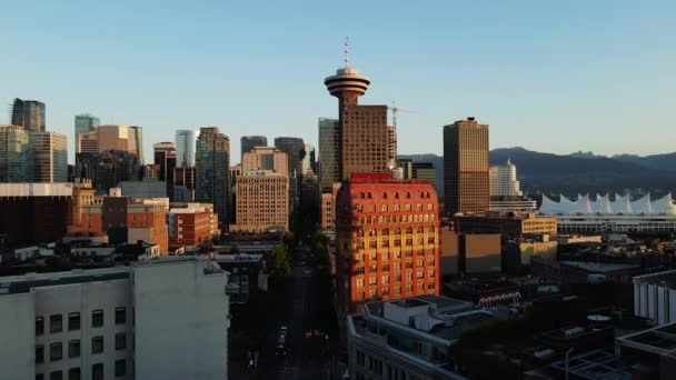 Vancouver Şehir Merkezindeki Hava Aracı Görüntüleri Benzin Kasabası Gün Doğumunun — Stok video