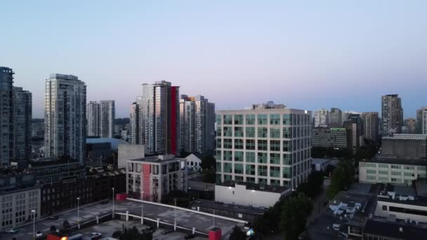 Aerial Drone Footage Downtown Vancouver Buildings Gastown Early Sunrise Morning — Stock Video