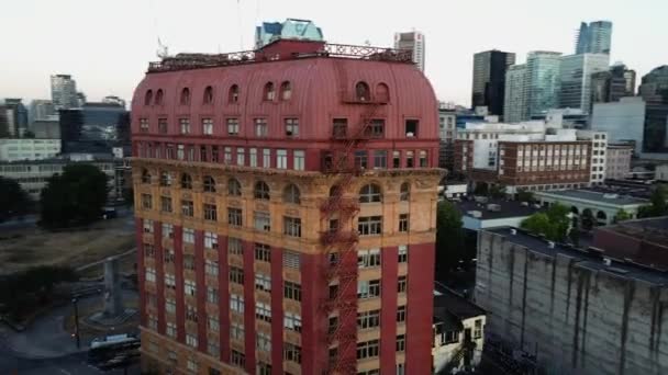 Aerial Drone Footage Downtown Vancouver Buildings Gastown Early Sunrise Morning — Stock Video