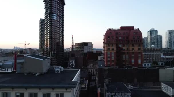 Aerial Drone Footage Downtown Vancouver Buildings Gastown Early Sunrise Morning — ストック動画