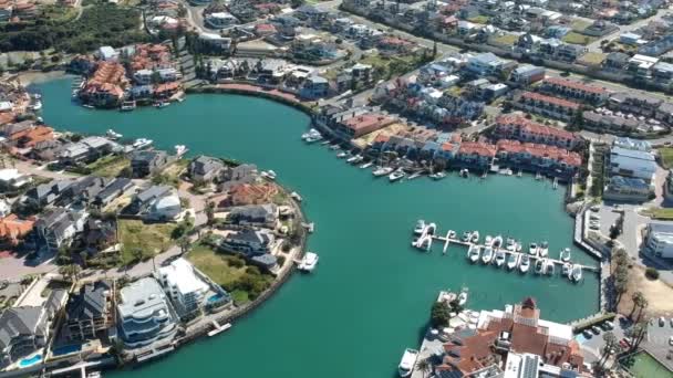 Aerial Drone Side Pan Mindarie Marina Western Australia Looking — Stockvideo