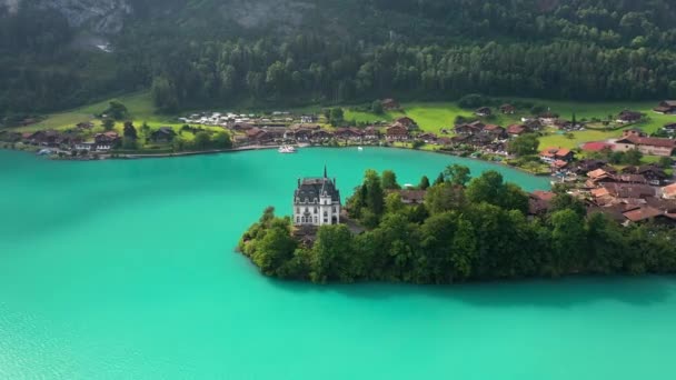 Scenic Castle Lake Brienz Amazing Water Color Iseltwald Switzerland — Stock video