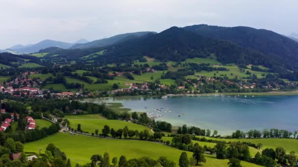 Panning Shot Tegernsee Popular Recreation Aera Lake Aerial View Gmund — Stockvideo