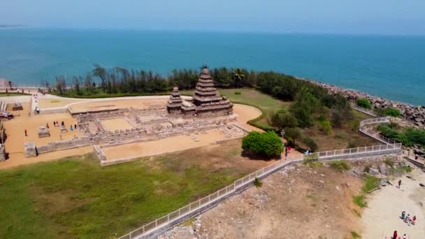 Mahabalipuram Sahil Tapınağı Nın Arial Manzarası Sahil Tapınağı Bengal Körfezi — Stok video