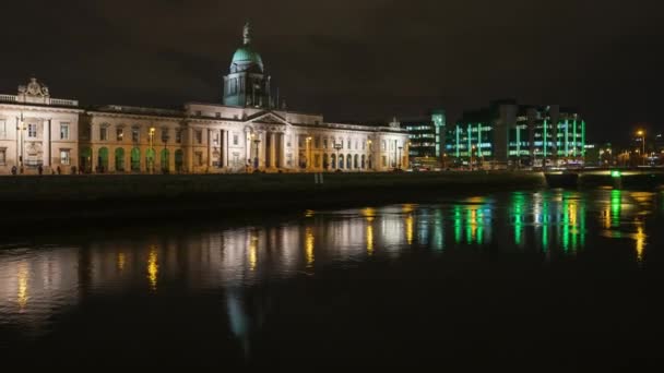 Time Lapse Custom House Historical Building Dublin City Night Reflection — Video Stock