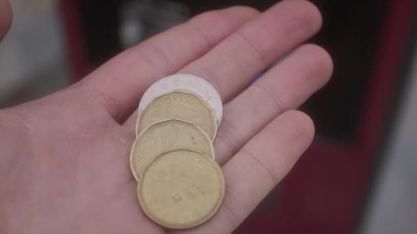 Coins One Two Canadian Dollars Palm Hand — Video