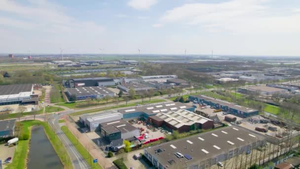 Aerial View Industrial Park Wind Turbines Background — Video