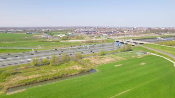 Aerial View Traffic Busy Highway Dutch Countryside — Vídeo de Stock