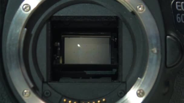Canon 600D Mirror Shutter Close View Digital Camera Shutter Sensor — 图库视频影像