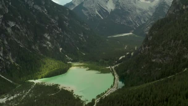 Panorama Durrensee Lake Dolomites Mountain Range Tyrol Italy — 图库视频影像