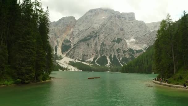 Antenna Felett Lago Braies Dolomitok Hegység Olaszország — Stock videók