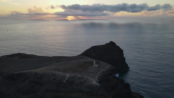 Evocative Sunset Sea Ilheu Ferro Island Porto Santo Portugal Aerial — Stock video