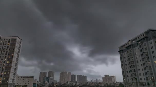 Heavy Tropical Rain Storm Residential Area High Rise Buildings Framing — Stockvideo