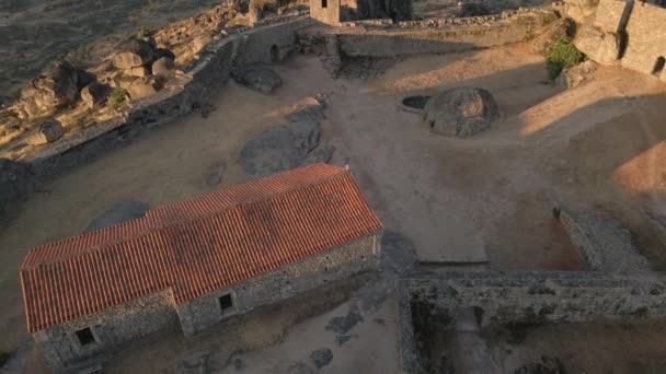 Aerial Orbit Old Building Monsanto Ruins Sunrise Portugal — Stock Video