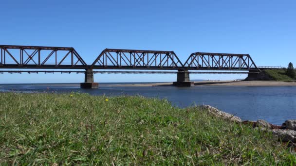 Steel Train Bridge You Can See Far Away Wheels Moving — Vídeo de Stock