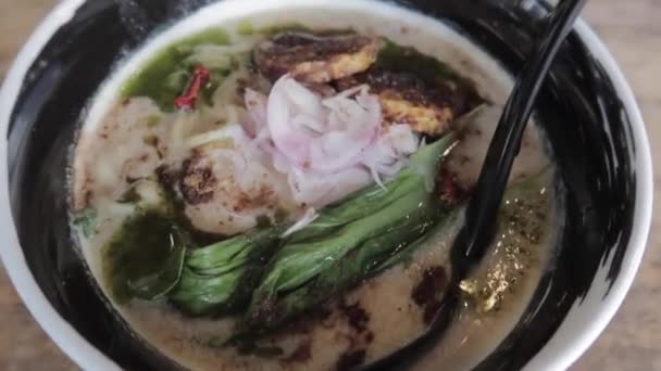 Delicious Japanese Food Vegan Plant Based Soy Milk Broth Ramen — Video