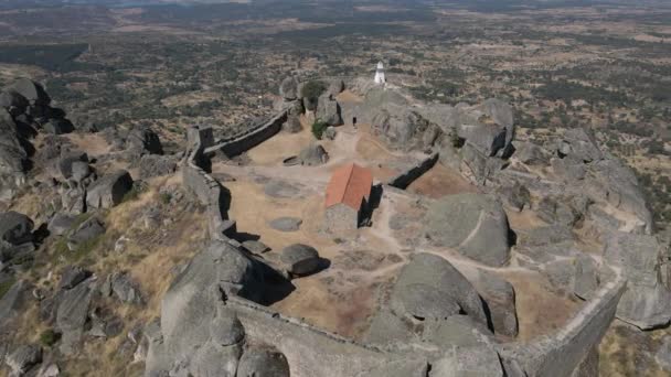 Aerial Drone Forward Monsanto Castle View Surrounding Landscape Portugal — Stock Video