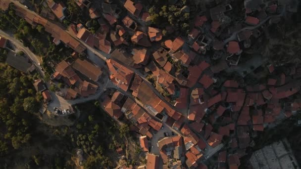 Aerial Top Orbit Roofs Monsanto Village Portugal — Stock video