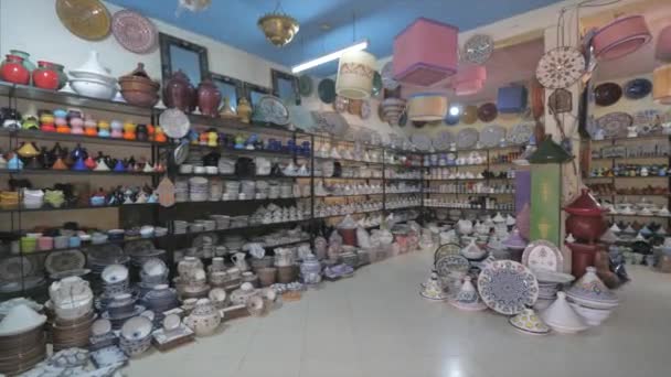 Beautiful Colorful Handmade Clay Ceramic Pieces Art Displayed Pottery Studio — Stockvideo