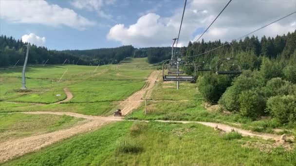 Empty Ski Lift Cable Way Summer Sunny Day View Mountain — Wideo stockowe