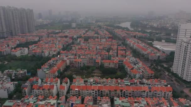 Foggy Smoggy Early Morning Drone Footage Urban High Rise Villa — Video