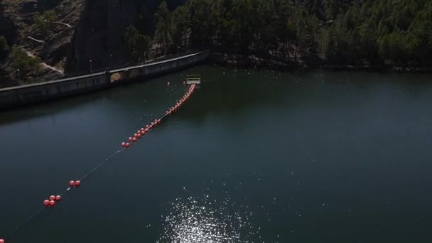 Drone Flying Shimmering Waters Penha Garcia Dam Portugal Aerial Forward — Vídeos de Stock