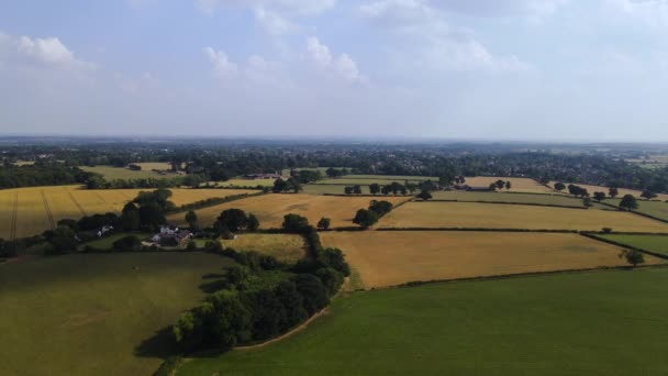 Countryside Warwickshire England Green Yellow Fields Sunny Day Ariel View — Stock videók