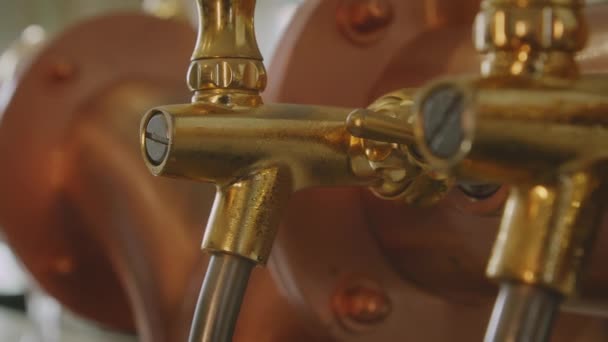 Pan Right Vintage Brass Golden Beer Pump — стоковое видео