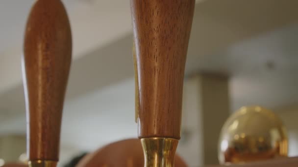 Close Tilt Vintage Golden Brass Wood Beer Pump — Video