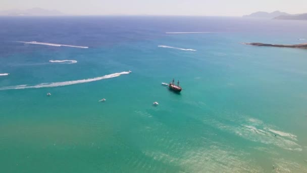 Aerial View Speed Boats Paradise Beach Kos Greece — Stok video
