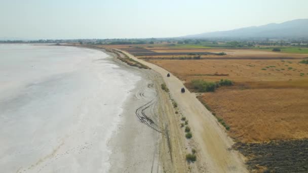 Вид Воздуха После Квадроциклов Солёном Озере Кос Греция — стоковое видео