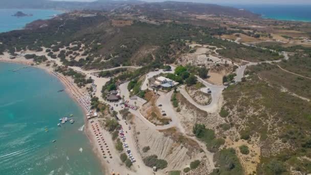 Tilt Aerial View Paradise Beach Kos Greece — Vídeos de Stock