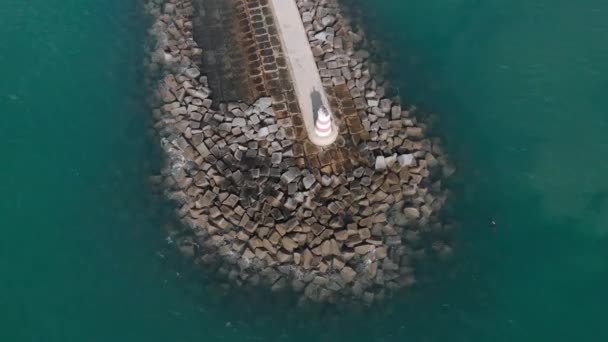 Famous Lighthouse Port Portimao Pier Portugal Aerial Orbit — Stockvideo