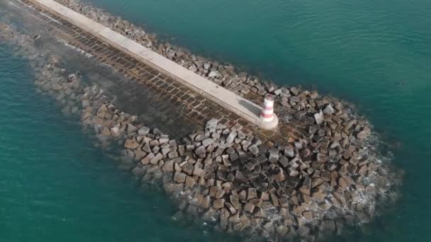 Maritime Lighthouse Rocky Portugal Coast Pier Aerial — Stok video