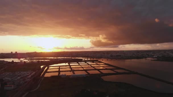 Portimao Portugal Gorgeous Colorful Sunset Establishing Aerial View — Stockvideo