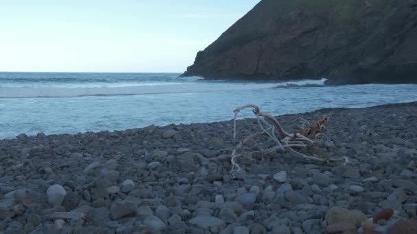 Camera Captures Continuous Ebb Rise Waves Rocky Beach Serra Dentro — ストック動画