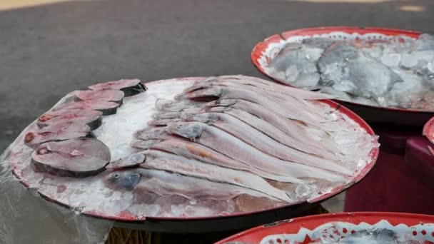 Closed Footage Prepared Sea Fish Local Fish Market — Wideo stockowe