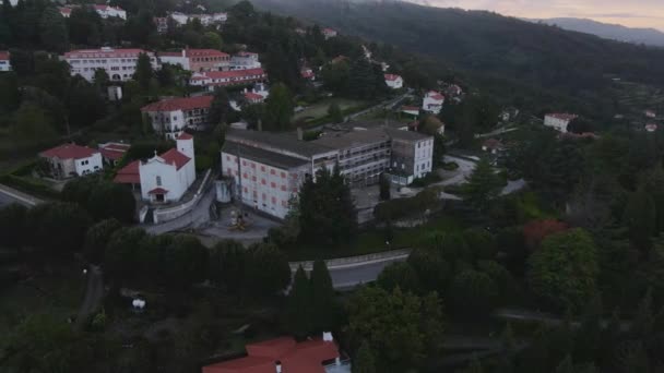 Caramulo Sanatorium Old Abandoned Building Portugal Aerial Drone Circling — ストック動画