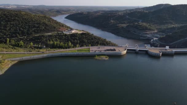Clear Day You Can See Forever Written Alqueva Dam Aerial — Αρχείο Βίντεο