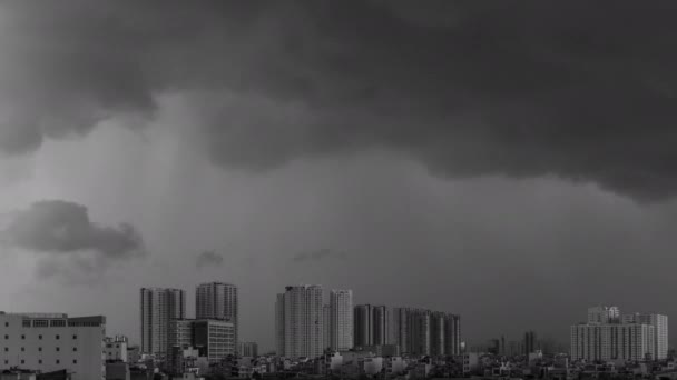 Dramatic Black White Time Lapse Heavy Tropical Rain Storm Urban — 图库视频影像